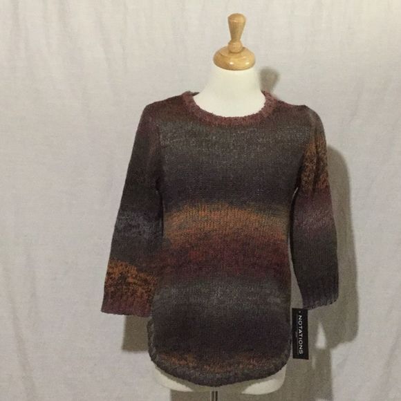 Notations Sweaters - Notations Petite Sweater 3/4 Sleeves Earth Tones